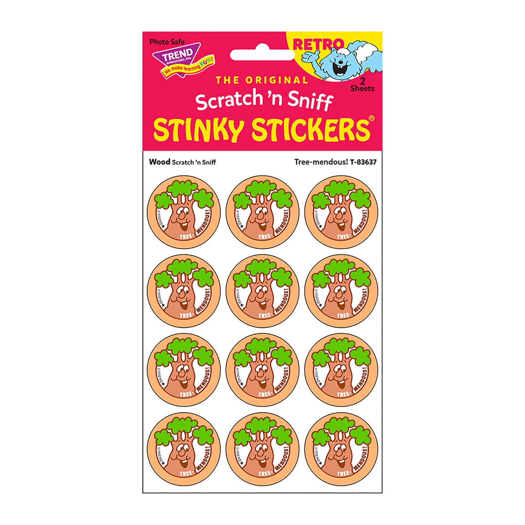 Tree-mendous!/Wood Scent Retro Scratch 'n Sniff Stinky Stickers by TREND; 24 Seals/Pack - Authentic 1980s Designs!