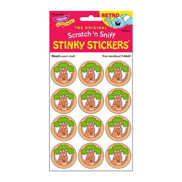 Tree-mendous!/Wood Scent Retro Scratch 'n Sniff Stinky Stickers by TREND; 24 Seals/Pack - Authentic 1980s Designs!
