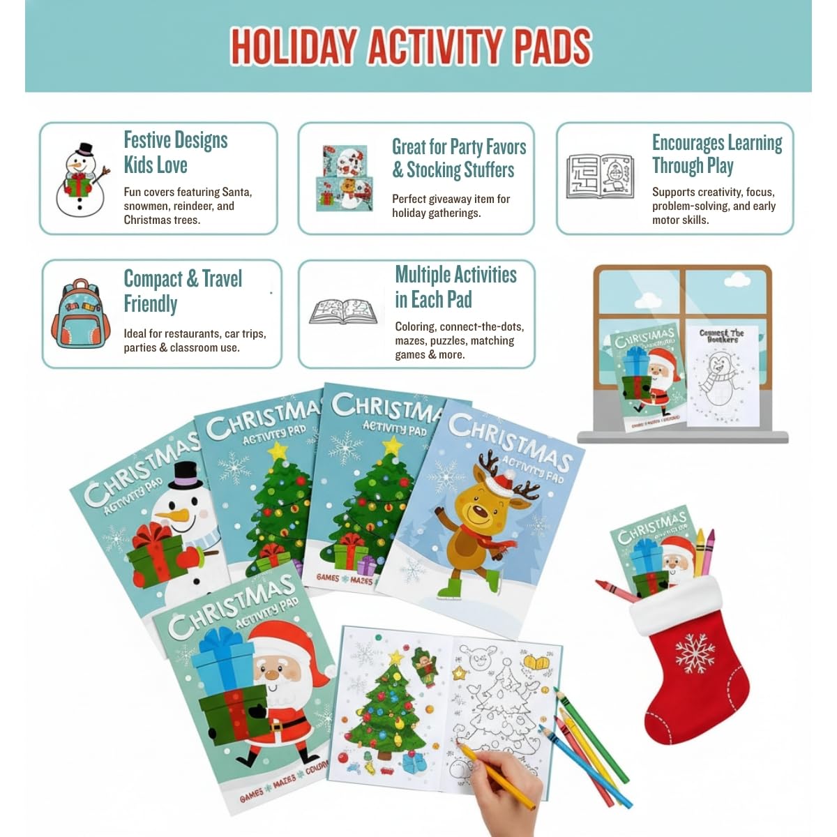 Fun Express Holiday Activity Pads (1 Dozen) Stocking Stuffers, Giveaways, Favors, Arts & Craft Activities