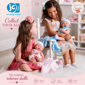 JC Toys Realisic Reborn Baby Doll 15" - Anatomically Correct Real Girl Doll, Soft Vinyl, Pink Knit Outfit & Accessories, Made in Spain, La Newborn