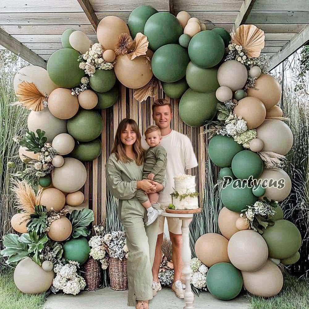 Sage Green Brown Balloon Arch Kit Double Stuffed Dusty Olive Green Tan White Sand Apricot Latex Balloon Garland for Neutral Baby Shower Safari
