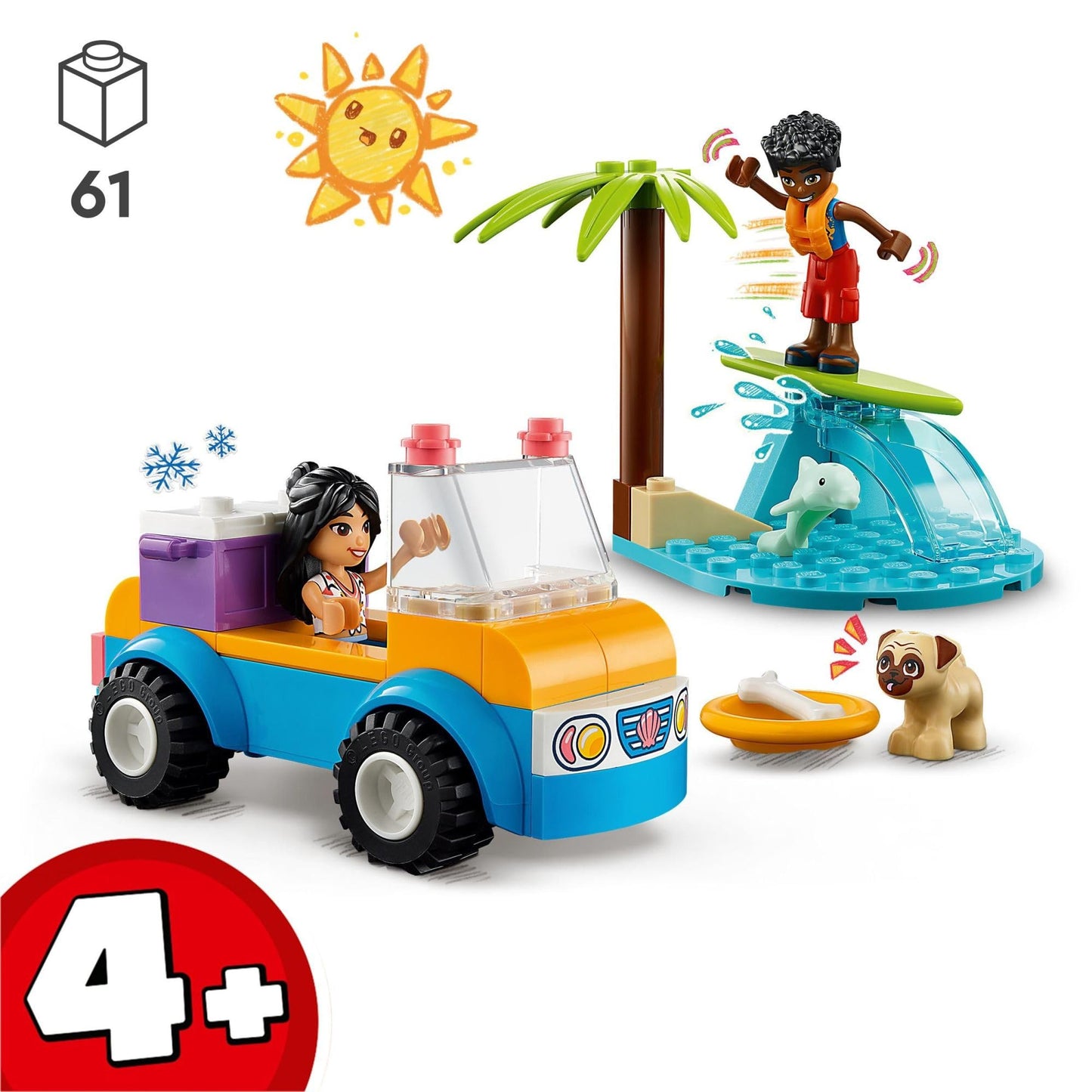 LEGO Friends Beach Buggy Fun 41725 Building Toy Set, Creative Fun for Toddlers Ages 4+, with 2 Mini-Dolls, Pet Dog and Dolphin Figures, a Beach Buggy