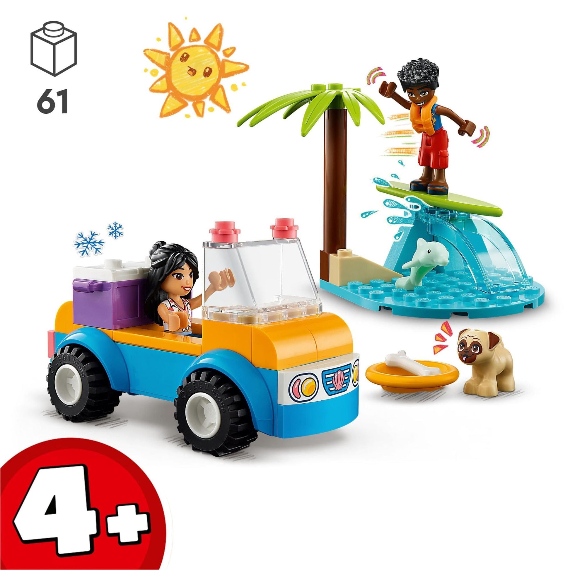 LEGO Friends Beach Buggy Fun 41725 Building Toy Set, Creative Fun for Toddlers Ages 4+, with 2 Mini-Dolls, Pet Dog and Dolphin Figures, a Beach Buggy