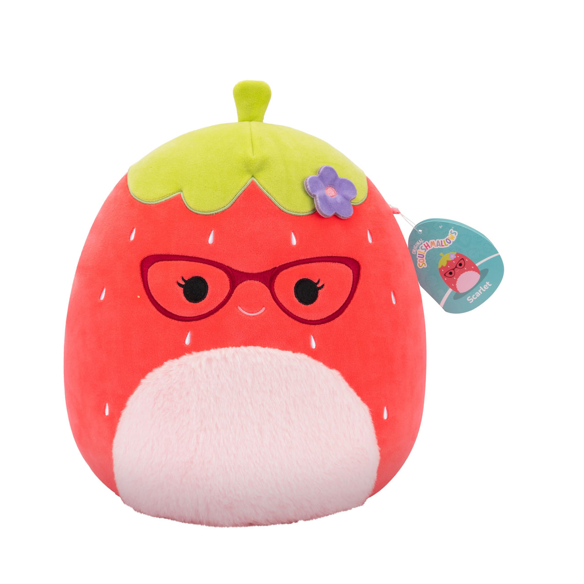 Squishmallows Original 12in Scarlet The Red Strawberry with Glasses and Flower Pin - Official Jazwares Plush (Medium-Sized)
