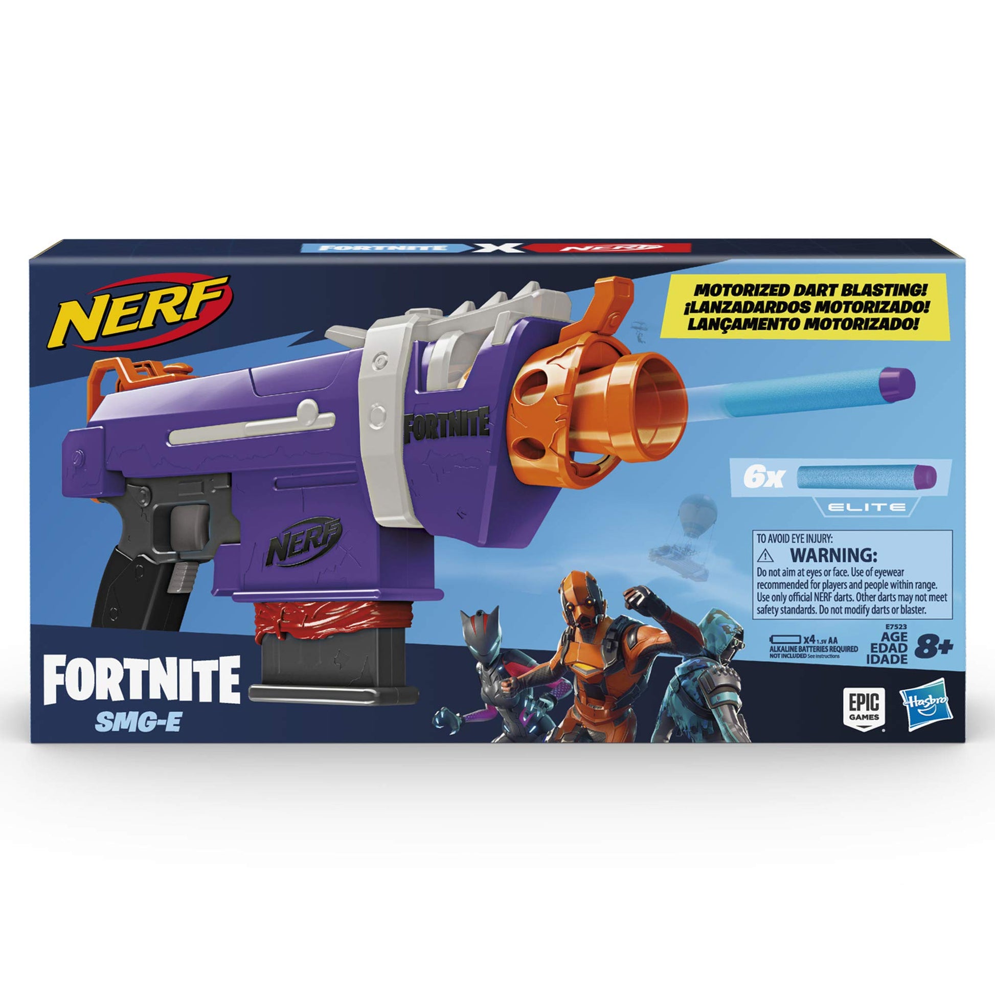 Nerf Fortnite SMG-E Blaster - Motorized Dart Blasting - 6-Dart Clip, 6 Official Elite Darts - for Youth, Teens, Adults