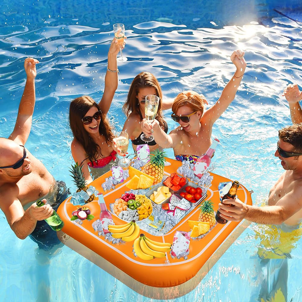 Floating Table for Pool Game with Waterproof Playing Cards, Inflatable Pool Party Tray Float for Drink Snack Holder, Floating Card Game Table, Pool