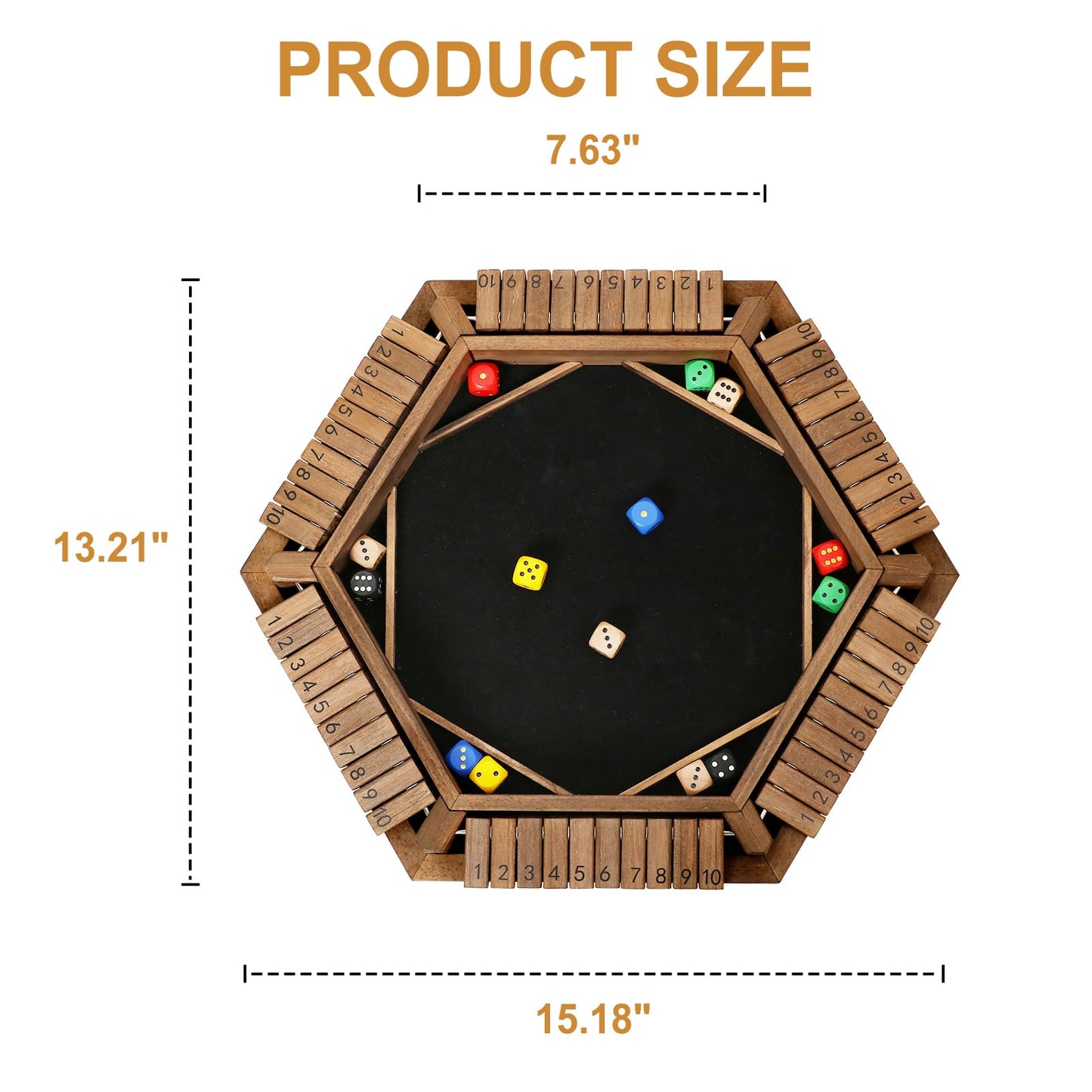 Exqline Shut The Box Game for 2-6 Players, Wooden Board Table Math Game with 14 Dice, 6 Way Classic Puzzle Board Games for Home Classroom or Pub