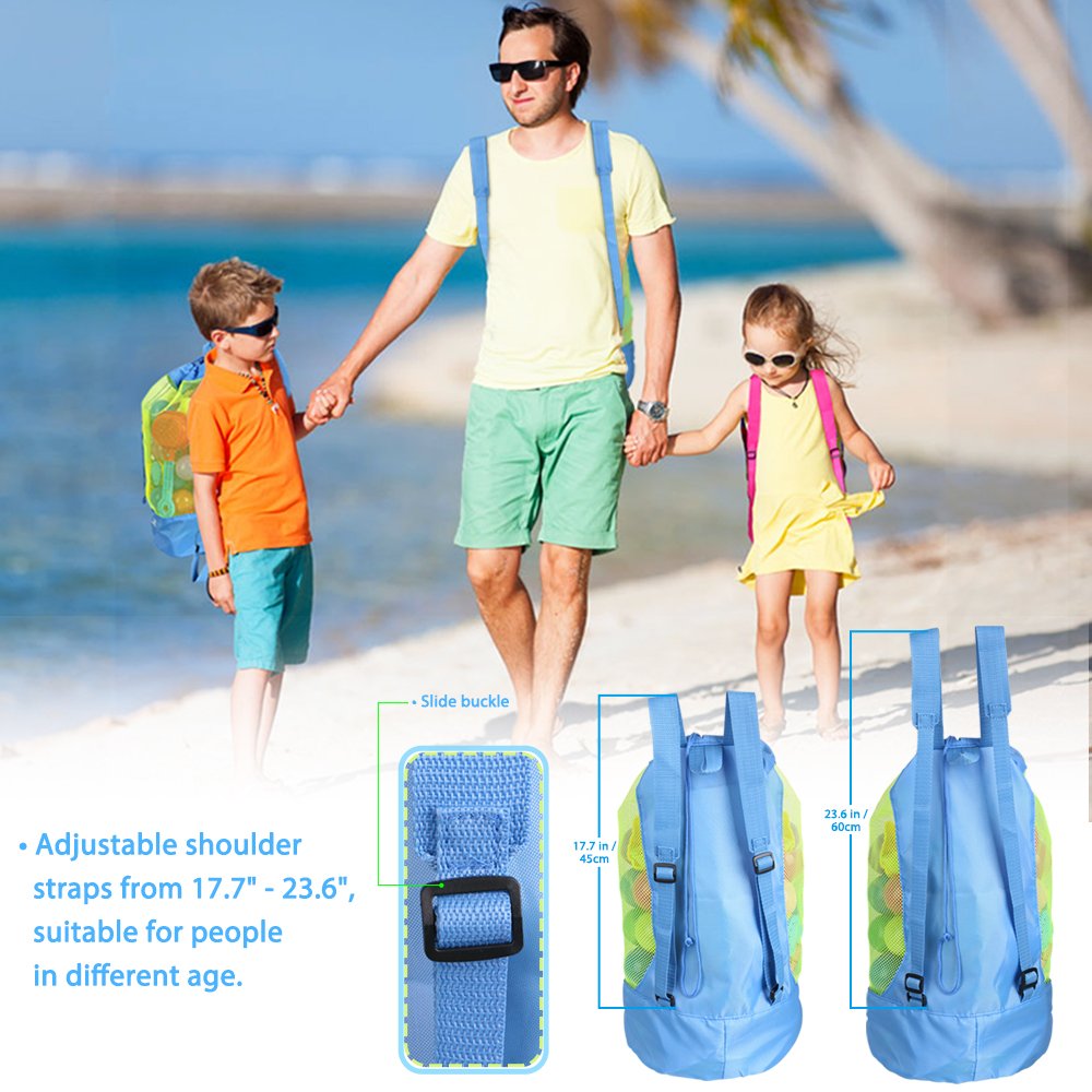 EocuSun Large Mesh Beach Bag Tote Durable Sand Away Drawstring Backpack Swim and Pool Toys Balls Storage Bags Packs, Stay Away From Sand and Water