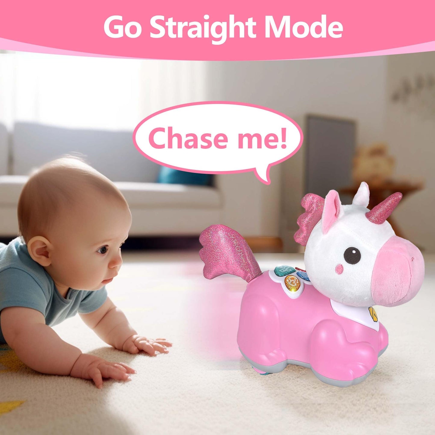 iPlay, iLearn Unicorn Baby Musical Toy, Infant Crawling Toys for 6-9 9-12 12-18 Month, Baby Tummy Time Toddler Musical Light Toy for Age 0-2, 1 Year