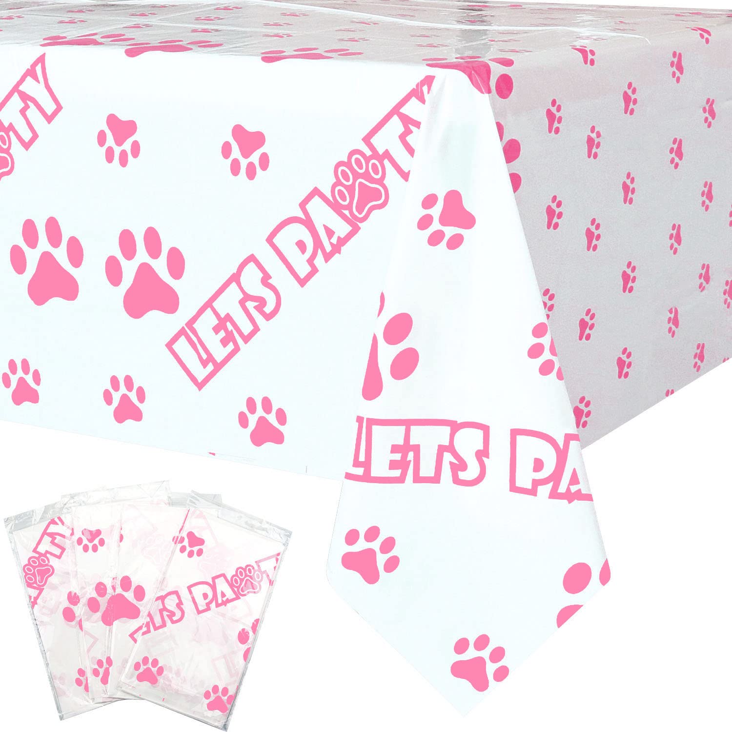 Hegbolke 4pcs 51.2x86.6in Puppy Dog Pet Paw Print Disposable Plastic Tablecloth - Cat & Dog Paw Party Supplies