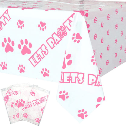Hegbolke 4pcs 51.2x86.6in Puppy Dog Pet Paw Print Disposable Plastic Tablecloth - Cat & Dog Paw Party Supplies