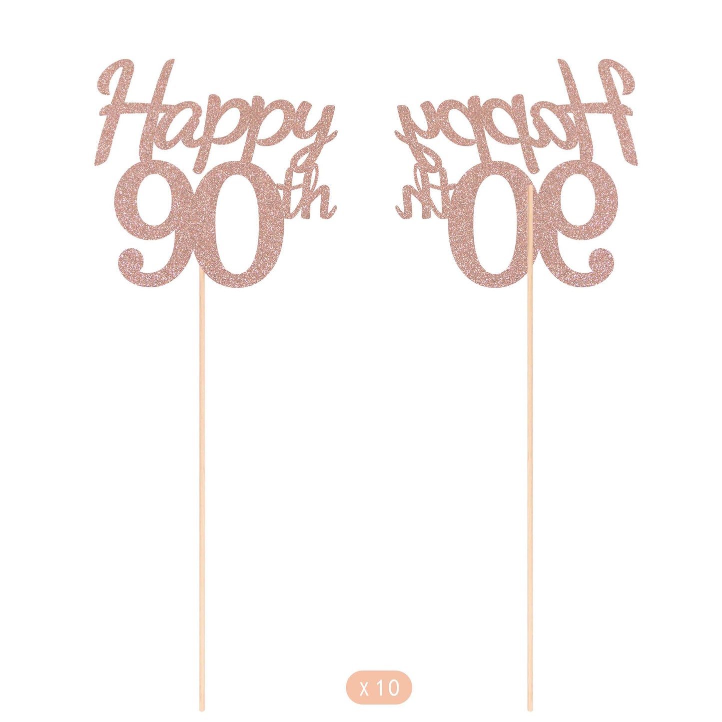 Happy 90th Birthday Centerpiece for Table, Double-Sided Glitter Party Decorations, Fabulous Table Toppers for Anniversary (Rose Gold, 10 Pack)