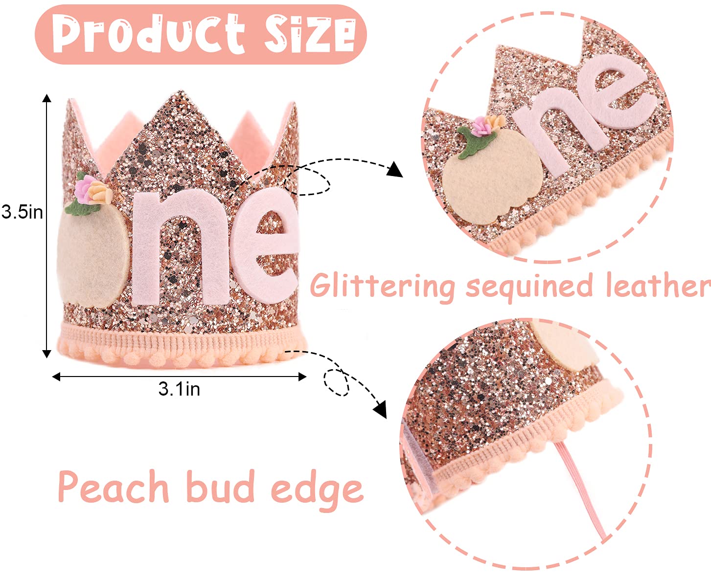 Little Pumpkin First Birthday Crown - Pumpkin Theme Birthday Decorations for Baby Girls, Floral Pumpkin 1st Birthday Crown, Birthday Tiara, Baby Girls