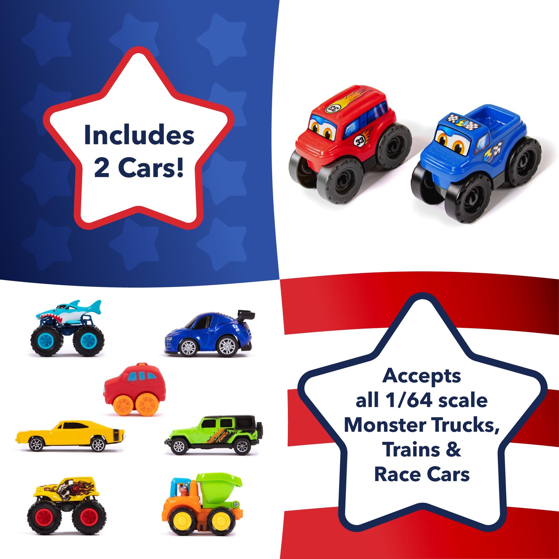 Simplay3 Portable Carry and Go Kids Race Track Toy Car Train Table, 2-Sided No Assembly for Children 3 4 5 6 7 Years Old Boys Girls, Made in USA, Red