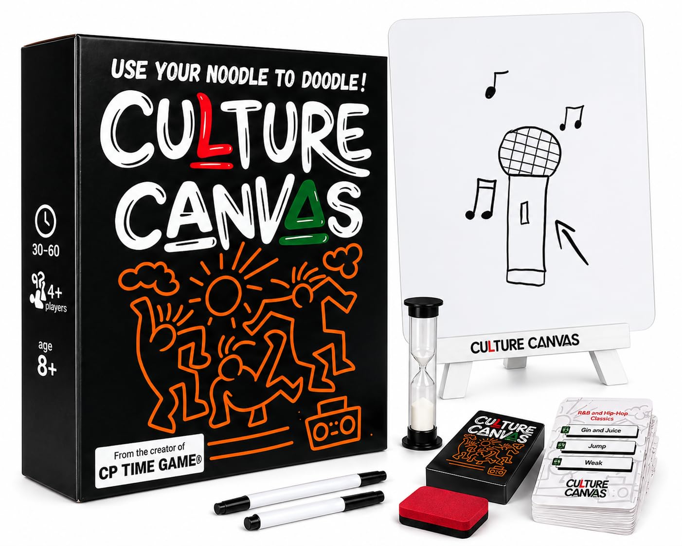 CP TIME Culture Canvas Drawing Party Game Celebrating Black Culture, 300+ Cards, 7 Categories, with Whiteboard, Markers, and Sand Timer, for Ages 8