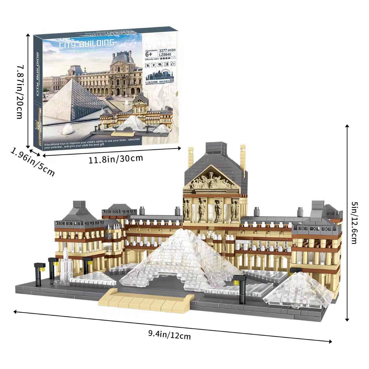 CSNRHG Paris Louvre Museum Model Building Blocks Set Micro Bricks World Famous Architecture Educational Toys for Kids Adults 3377 Piece Birthday