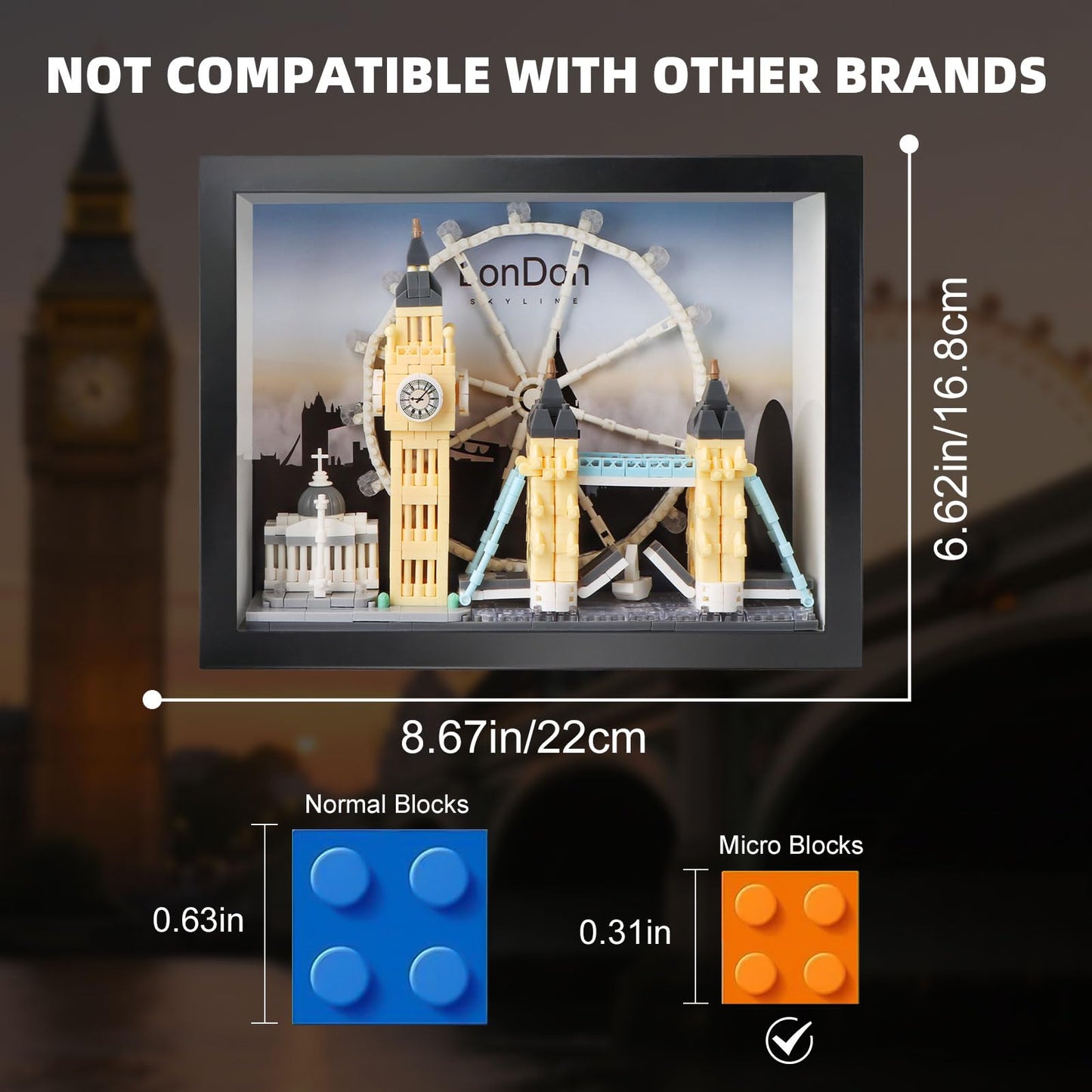 Vziimo London City Skyline Micro Building Set, World Famous Architecture Model 3D Wall Art Home Office Décor Display, Landmarks London Bridge Gift Toy