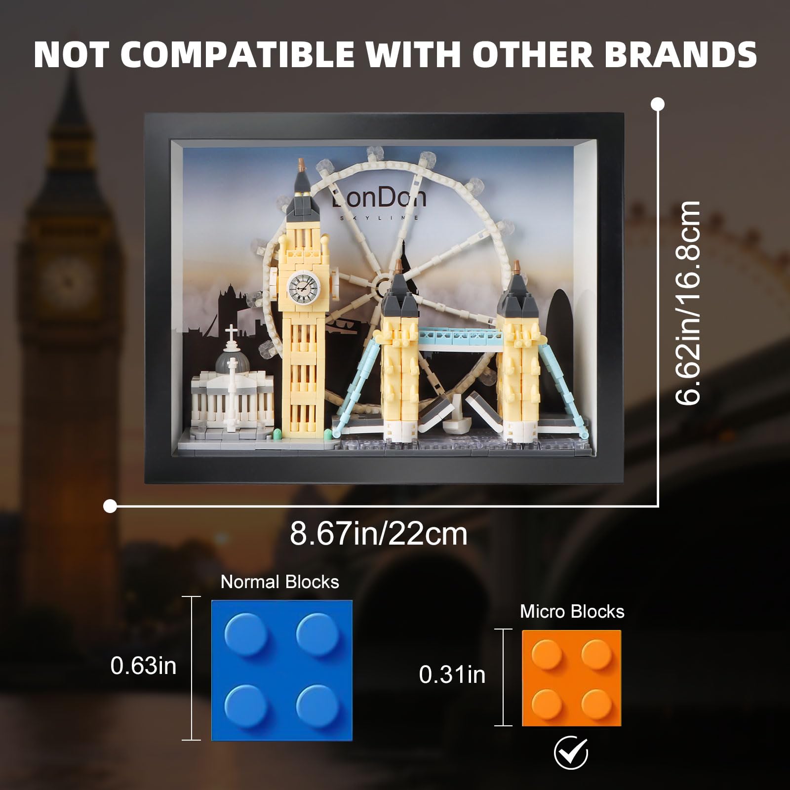 Vziimo London City Skyline Micro Building Set, World Famous Architecture Model 3D Wall Art Home Office Décor Display, Landmarks London Bridge Gift Toy