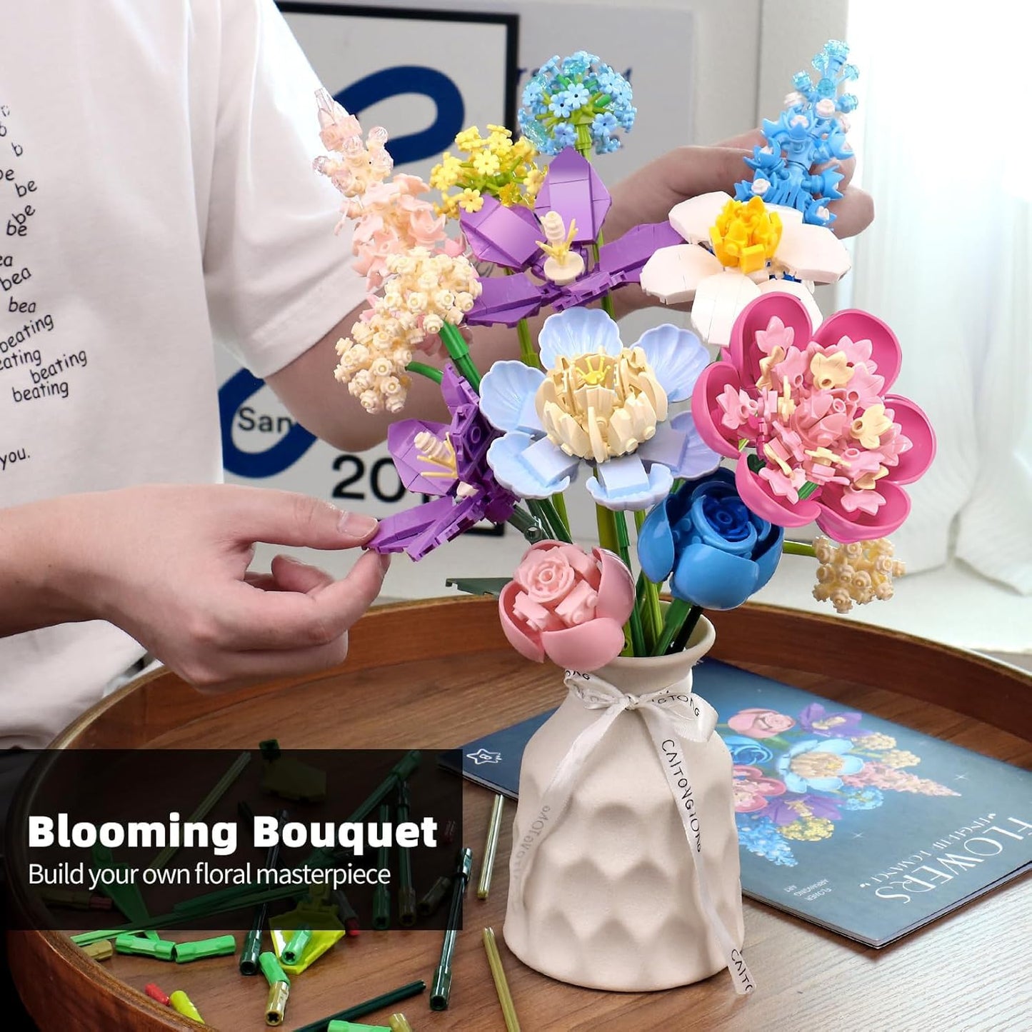 Bouquet Building Set,880 PCS Botanical Collection Building Block Toy,Compatible with Lego Flowers Rose Peony Home Plant Decor,Birthday Gift for Adults