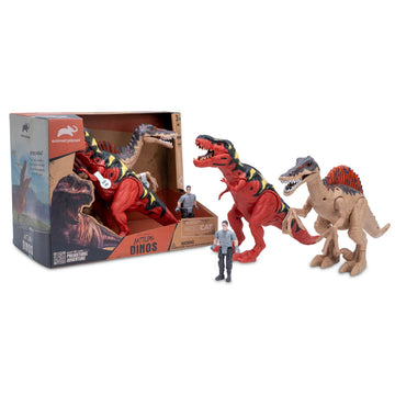 Animal Planet Electronic Dinosaur Battle Set - Light-Up Roaring T. Rex & Spinosaurus with Action Figure - Dinosaur Toys for Kids Ages 3+