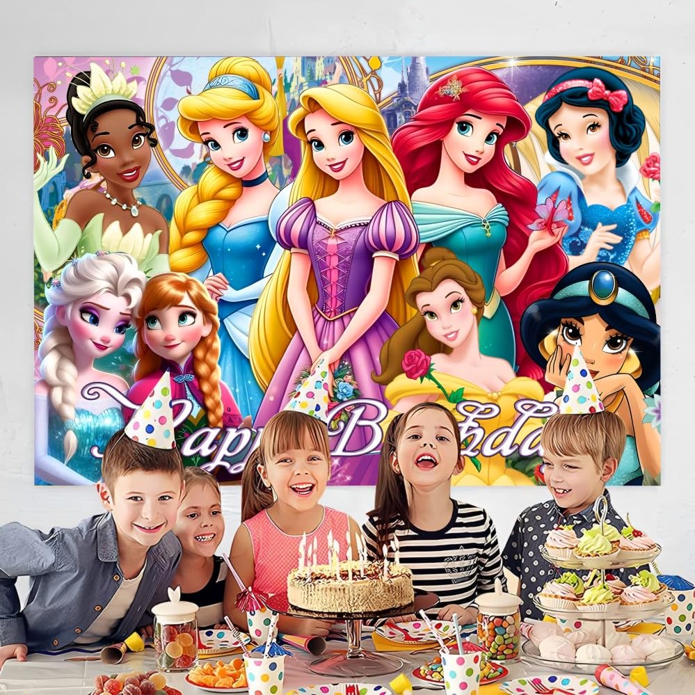 CICICO Princess Wall Decor Backdrop for Princess Themed Birthday Decorations, Green Polyester Banner for Birthday Party Supplies (5x3ft)