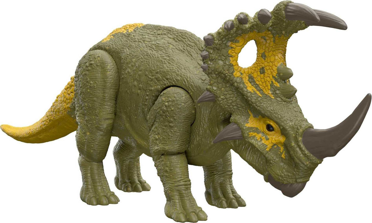 Mattel Jurassic World Dominion Roar Strikers Dinosaur Action Figure with Roaring Sound & Attack Action, Sinoceratops Dino Toy Includes Downloadable