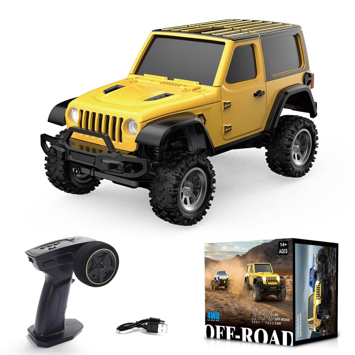 OBIOCKIDAY 1/36 RC Off-Road Car, 2.4G 4WD Full-Proportional Remote Control Climbing Car with LED Lights, Pickup RC Truck Mini-Van, Crawler Climber