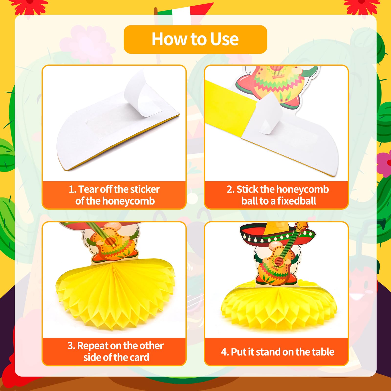 9 Pieces Cinco de Mayo Festival Honeycomb Centerpieces Table Decor, Mexican Fiesta Vibrant Cactus, Piñata, Taco and Sombrero Pattern Table Topper
