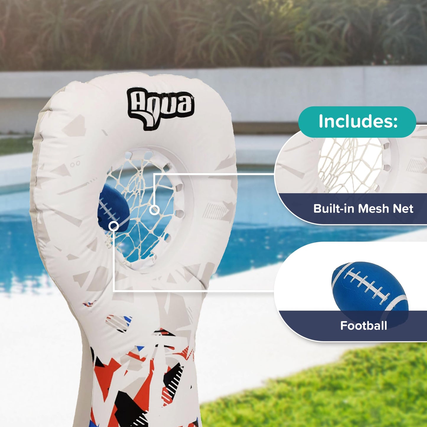 Aqua Inflatable Football Toss, Inflatable Throwing Target Toy, Backyard and Lawn Game, Touchdown Pass Game