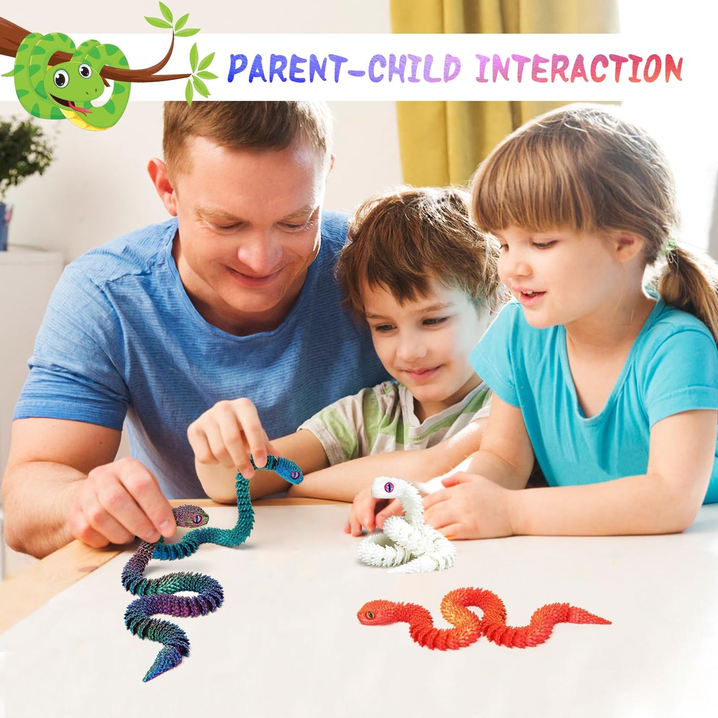 uyrzwek 4 Pcs 12in 3D Printed Snake Toys,3D Printed Animals for Easter Eggs Filled,Easter Basket Stuffers Essentials,Home Decor Christmas Fidget Toys