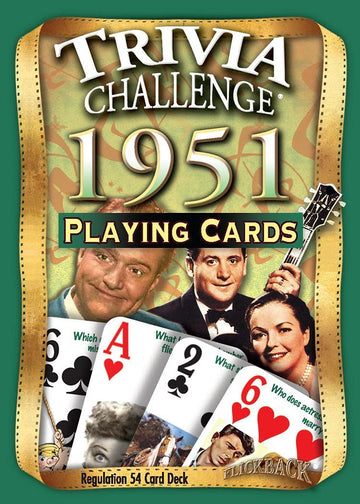 Flickback 75th Birthday Trivia Cards - 1951 Deck - Gift for Men or Women Born in 1951 - Fun 75th Birthday Game, Vintage 1951 Playing Cards with Trivia