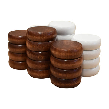 26 Crokinole Discs with a Velvet Pouch - Full Set (White and Walnut Stain, Large - 1 1/4 Inch Diameter (3.2cm))