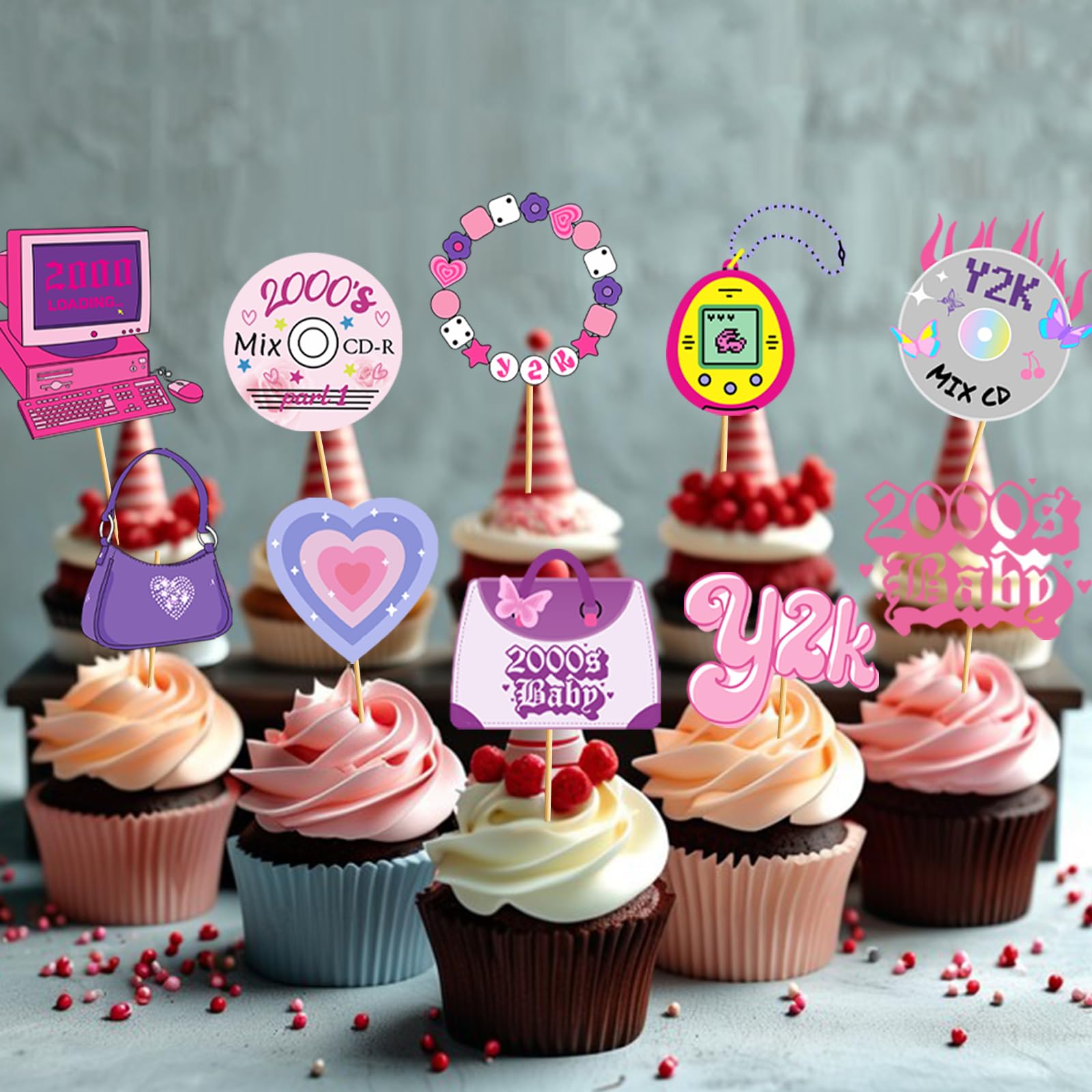 Y2k Party Decorations: Y2k Birthday Decorations 2000s Party Decorations Early 2000s Decor 00's Cupcake Toppers