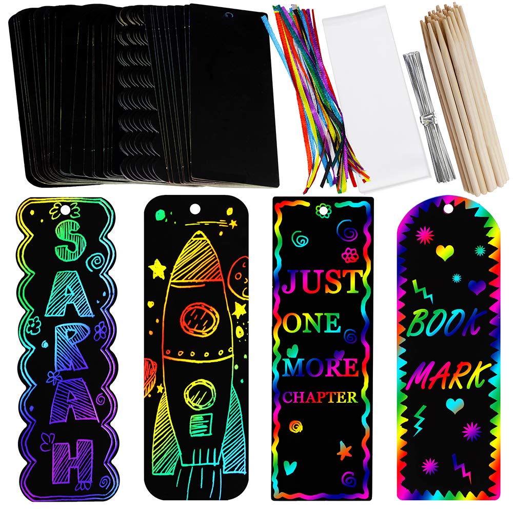 Supla 36 Sets 4 Style Magic Scratch Rainbow Bookmarks Making Kit for Kids Students Party Favor Scratch Paper DIY Bookmarks Bulk with Scratching Tools