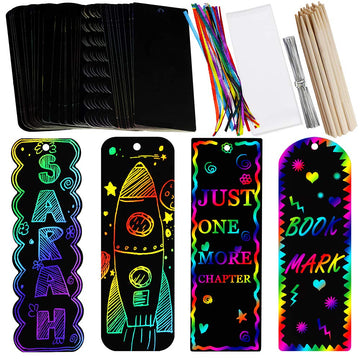 Supla 36 Sets 4 Style Magic Scratch Rainbow Bookmarks Making Kit for Kids Students Party Favor Scratch Paper DIY Bookmarks Bulk with Scratching Tools