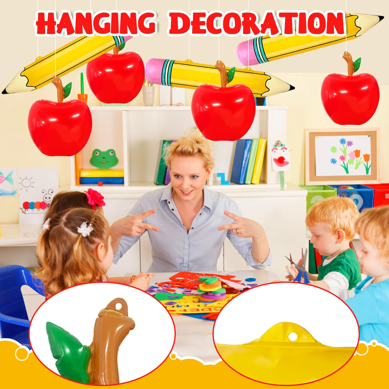 8 Pcs Large Inflatable Apple Pencil Balloons,Back to School Pencils and Fruits Balloon Decoration for Classroom,First Day of School Ceiling Hanging