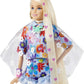 Barbie Extra Doll and Accessories with Extra-Long Blonde Hair Wearing Floral Outfit & Poncho with Pet Bunny