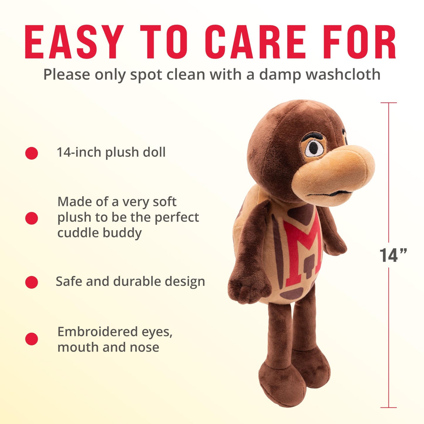 PLUSHIBLE Bridging Miles with Smiles 14" Maryland Testudo Plush Doll - Soft Rag Doll Mascot for College Football Fans, Sports-Themed Plush Figure