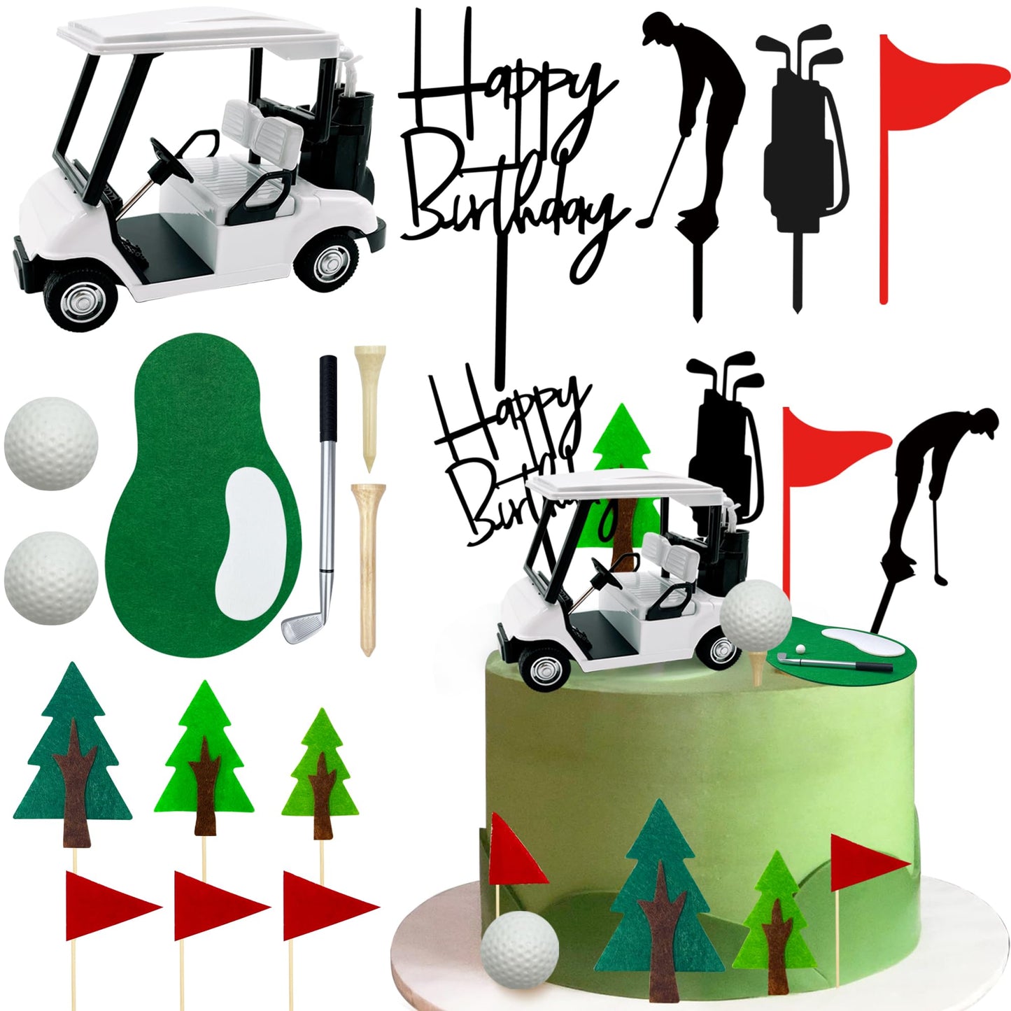 2026 New Golf Cake Decorations Golf Cart Cake Topper Decorations Golf Themed Supplies Mini Cart for Theme Party Supplies
