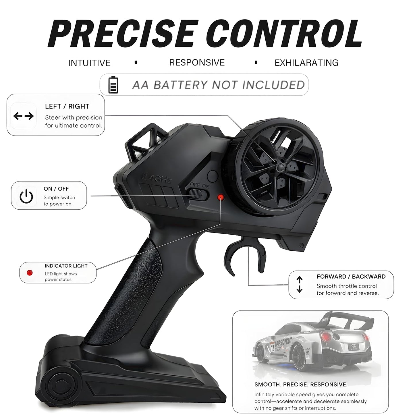 XGUICHEEN RC Drift Car, 1:24 Scale Remote Control Vehicle with LED Lights,Drifting Tires?Two Batteries, Racing Sports Toy Idea Gift for Adults Boys