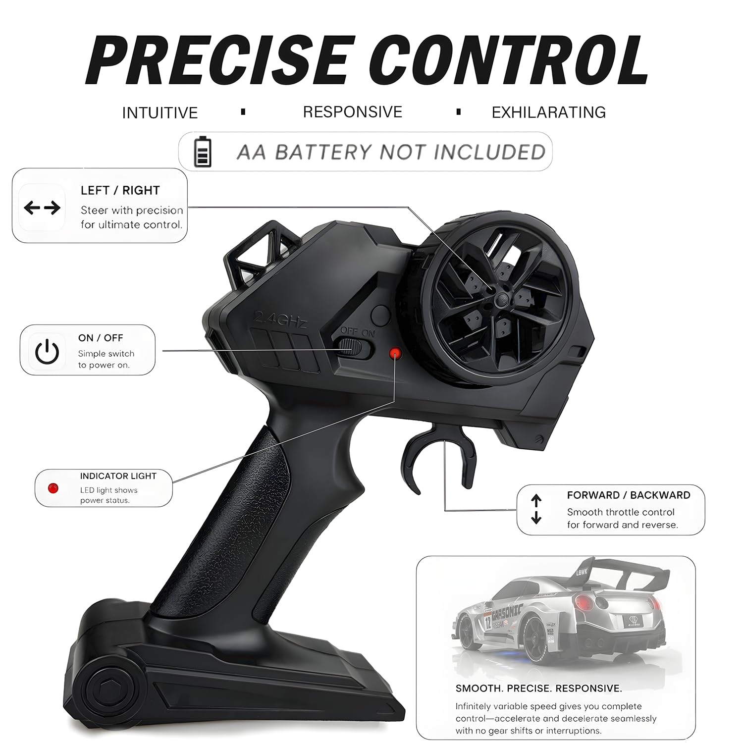 XGUICHEEN RC Drift Car, 1:24 Scale Remote Control Vehicle with LED Lights,Drifting Tires?Two Batteries, Racing Sports Toy Idea Gift for Adults Boys