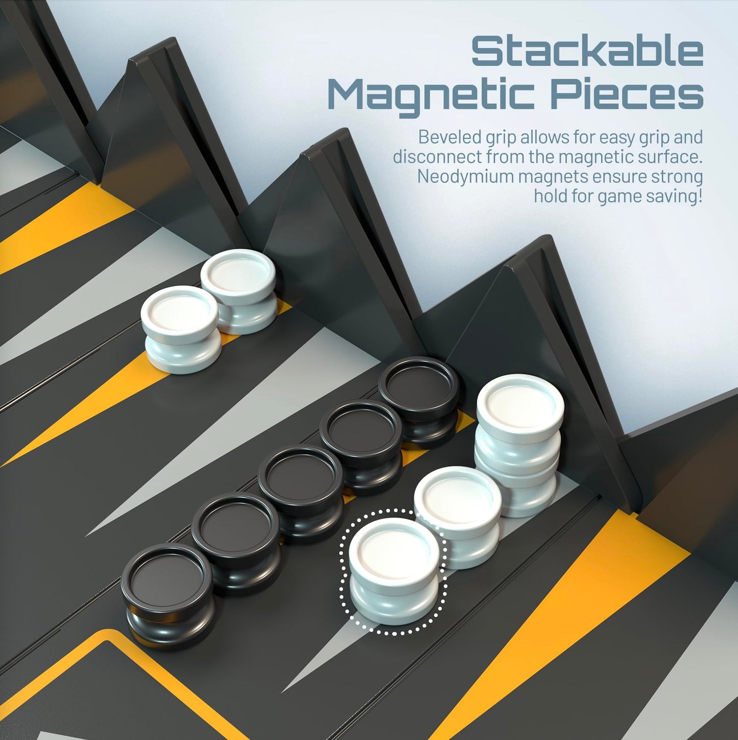 VENTUREBOARD Backgammon 6 Inches Magnetic Unique Backgammon Set Board Game - Folding Board, Portable Travel Backgammon Board Game Pieces - (Blue/Grey)