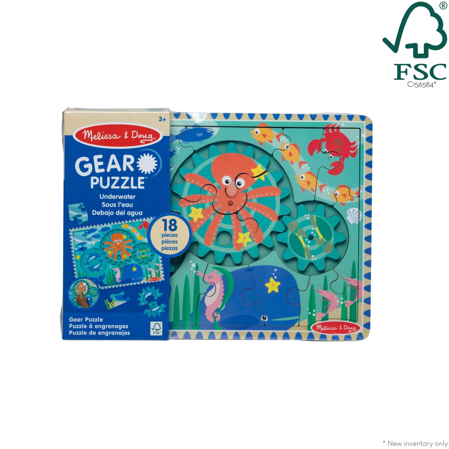 Melissa & Doug Wooden Underwater Jigsaw Spinning Gear Puzzle - 18 Pieces Wooden Puzzle for Toddlers and Preschoolers, for Boys and Girls Ages 3+