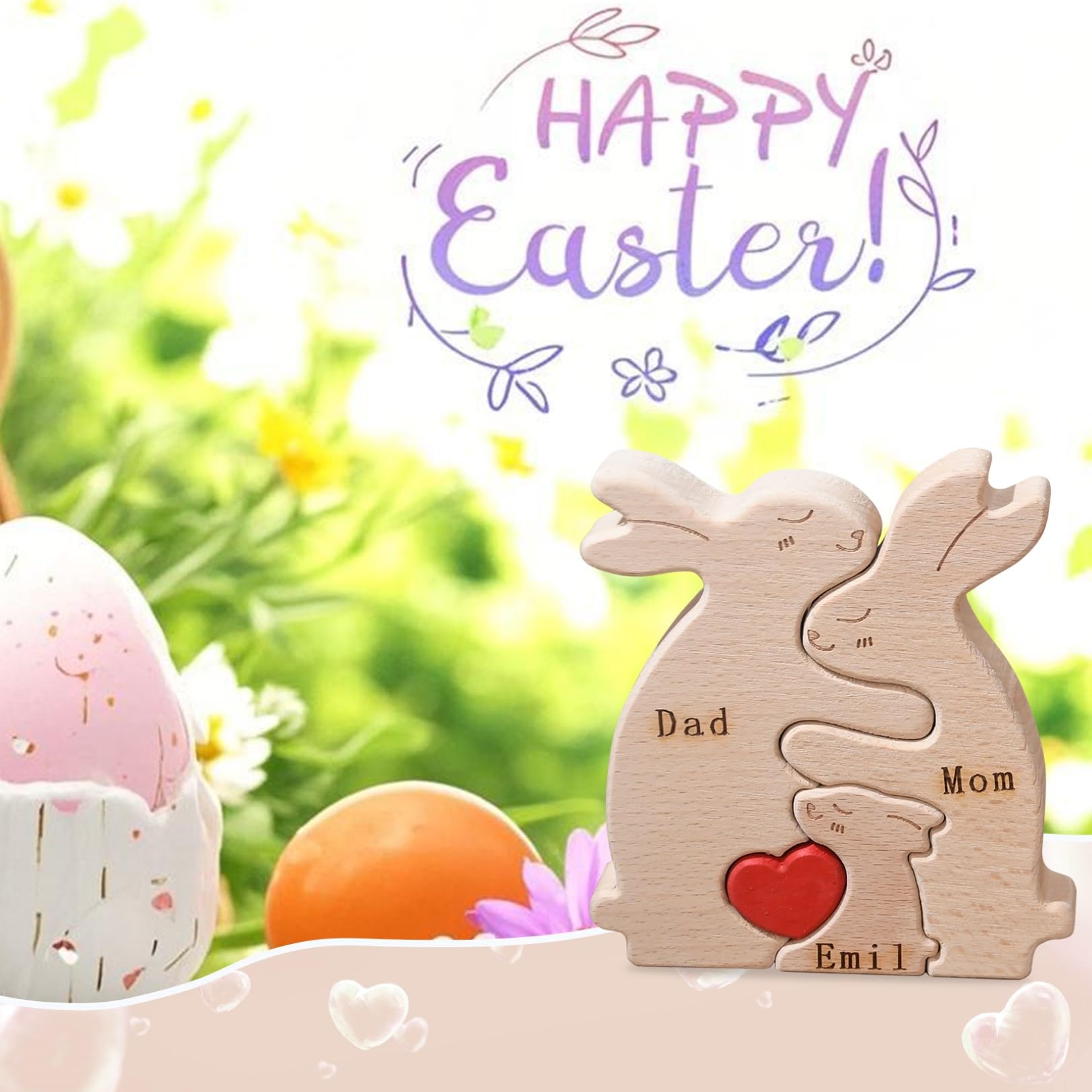JOBFLY Personalized Wooden Bunny Rabbit Toys Easter Gift with 2-5 Names