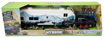 NewRay Toys Die Cast Pick Up Truck with Camper Trailer and Accessories