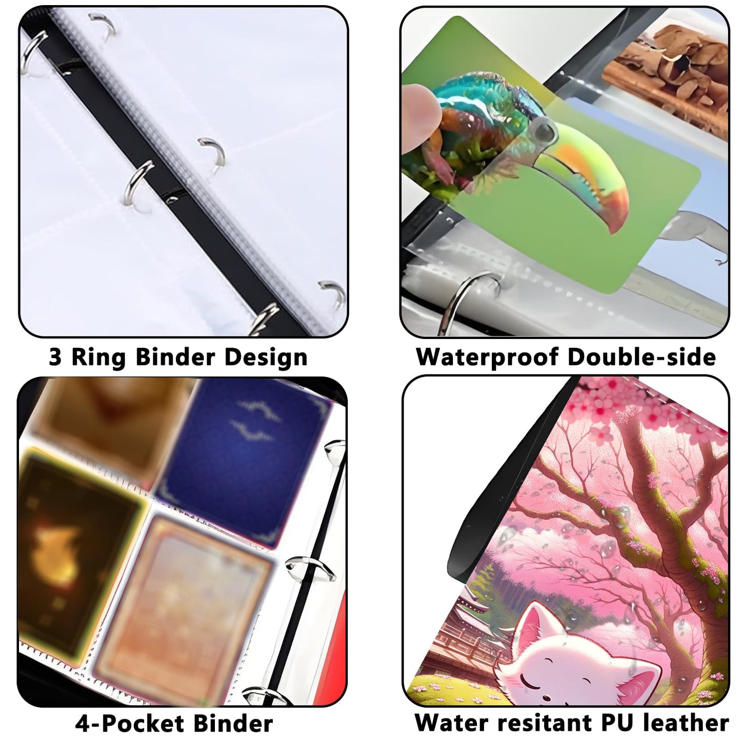 Card Binder 4 Pockets Zip Trading Card Binder for 400 Cards, PU Collection Binder with Removable Sleeves for 50 Pages, Portable Collector Album, Card