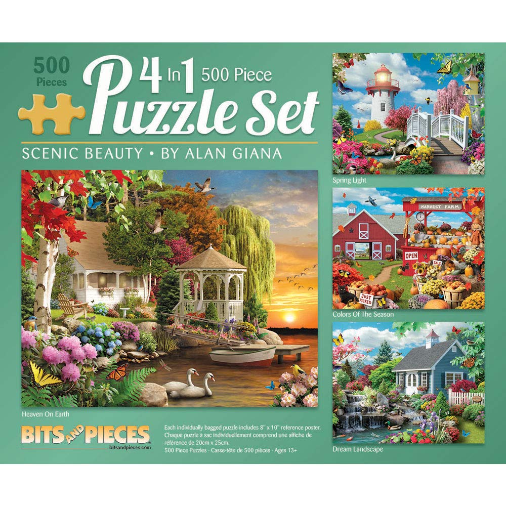Bits and Pieces - 4-in-1 Multi-Pack Large 500 Piece Jigsaw Puzzles for Adults - Jigsaw Puzzle Set Bundle by Artist Alan Giana, Completed Puzzle Size