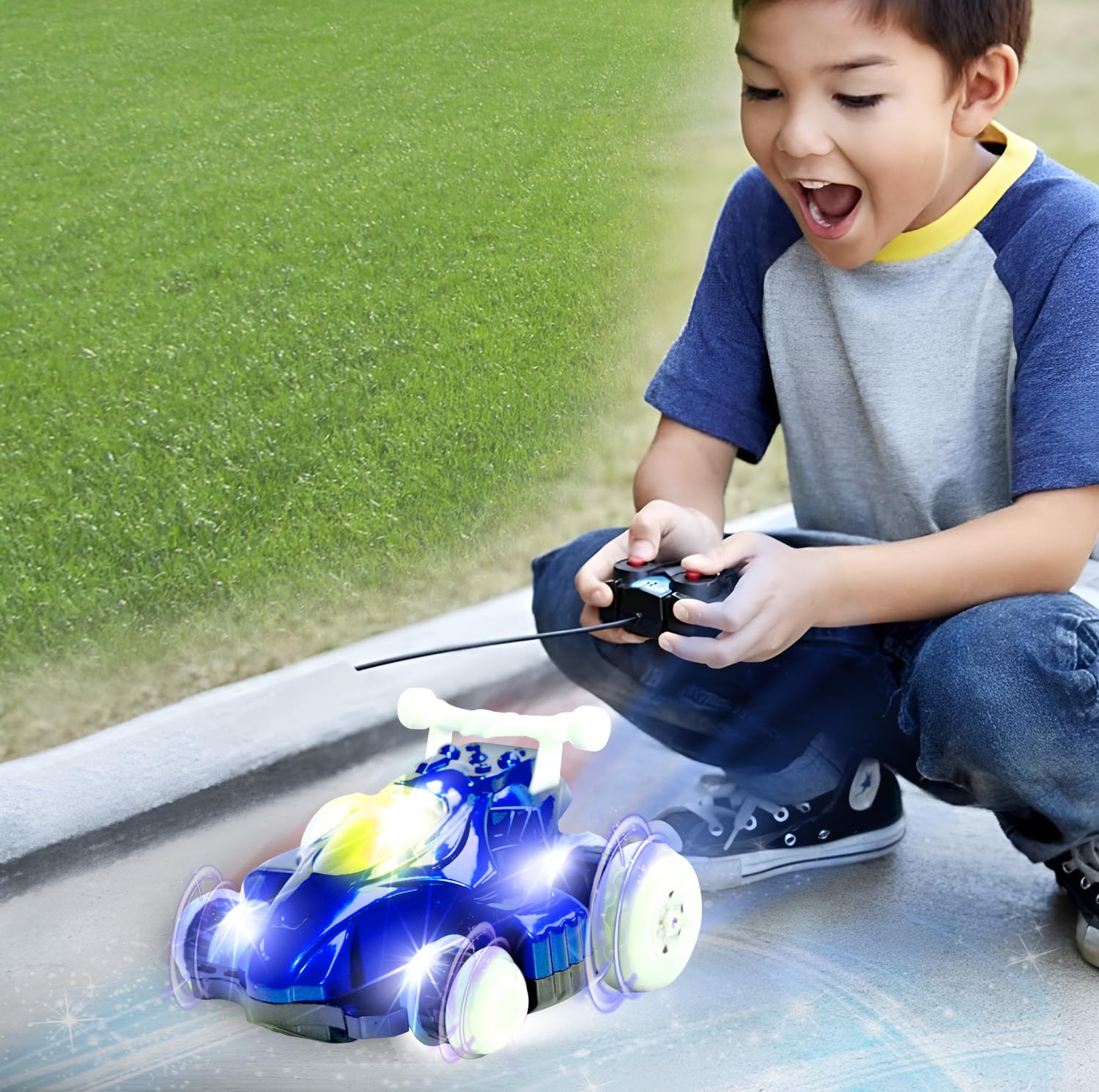 Mindscope Blue Hoverquad Radio Control Stunt Action Light Up LED Vehicle 49 MHz