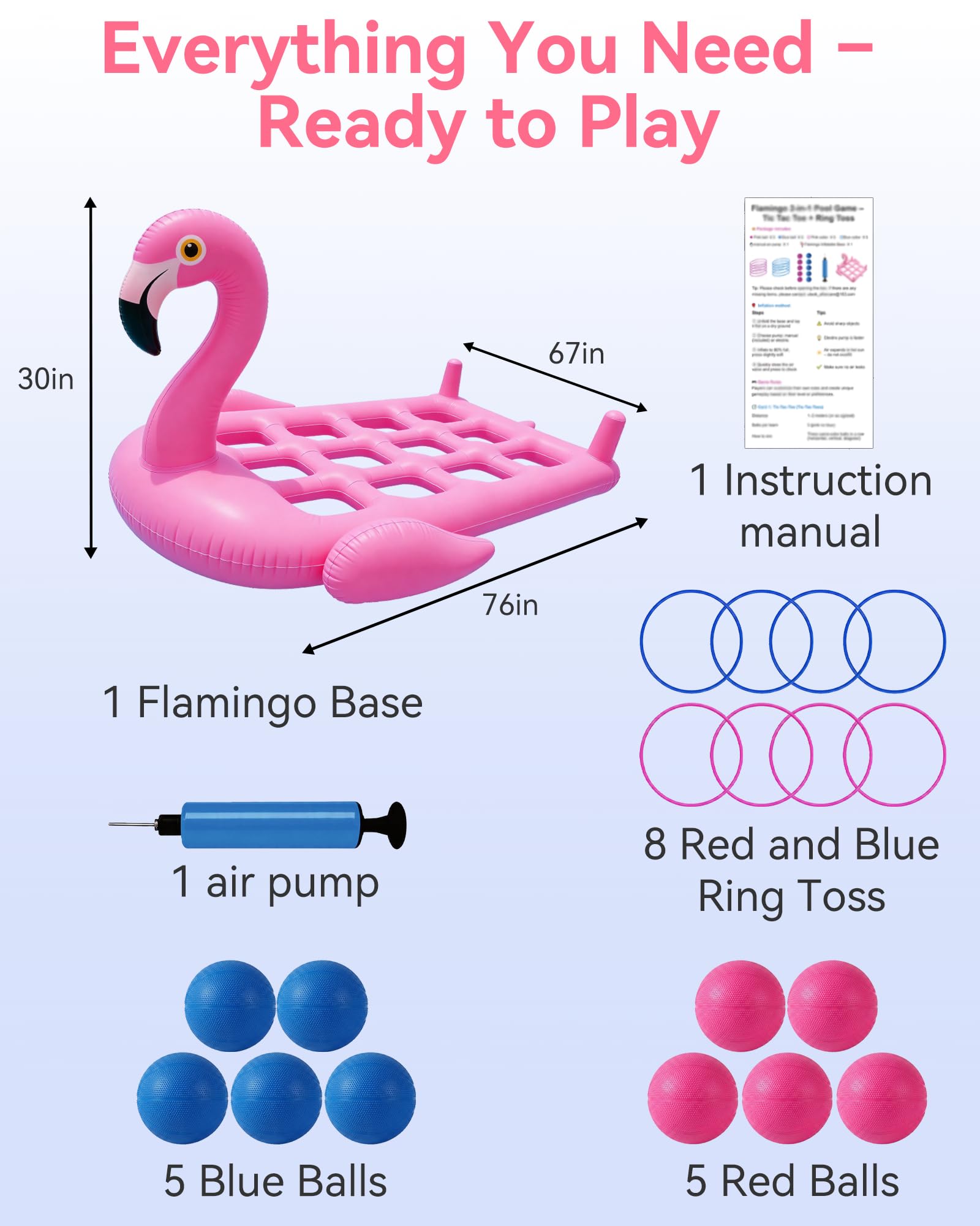 Utook Flamingo 2-in-1 Pool Game - Giant Tic Tac Toe Pool Toy -Thickened Leak-Proof PVC, Tic Tac Toe + Ring Toss Outdoor Water Toys for Toddlers Kids