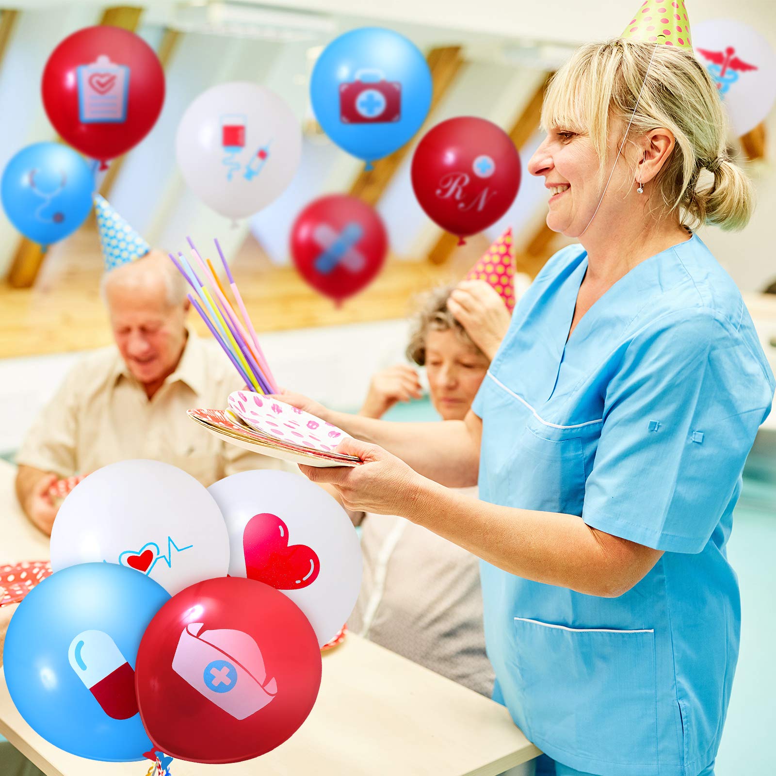 Sumind 60 Pieces Nurse Balloons Party Decoration Supplies Nursing Latex Balloons Nurse Graduation Party Decorations for Nursing Graduation RN Themed